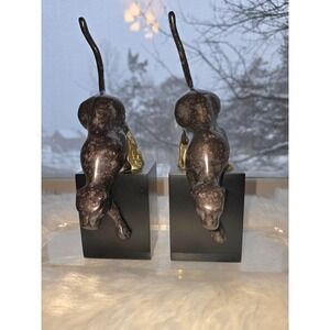 Vintage 1992 Art Deco Style Prowling Panther Bookends - Solid Brass - Pair